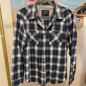 American Eagle Women’s Blue Plaid Shirt Western rodeo casual